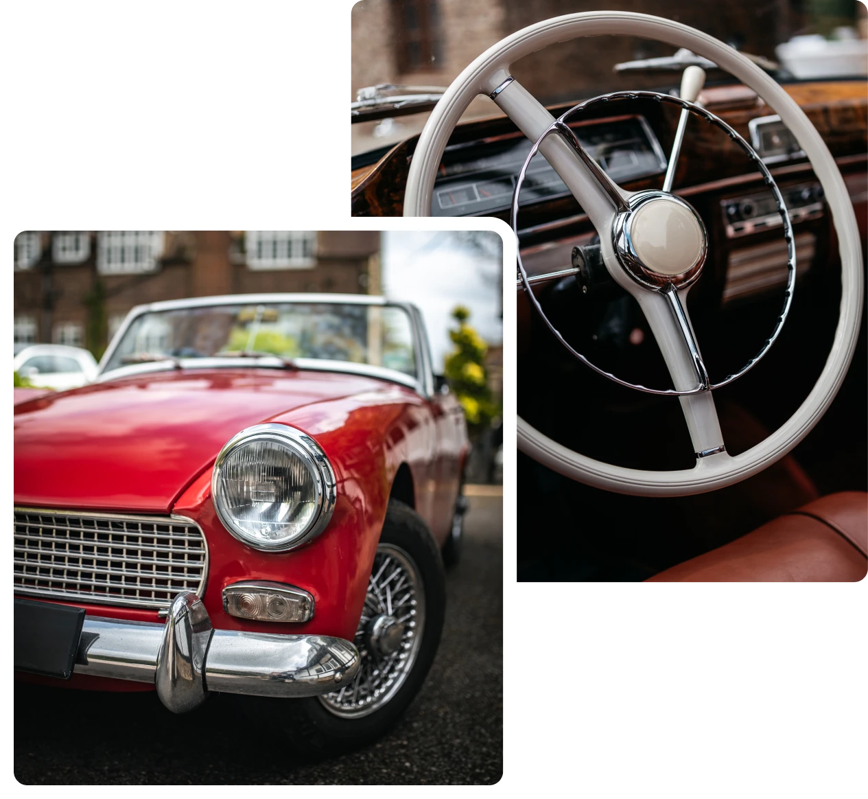 Red vintage car with chrome details