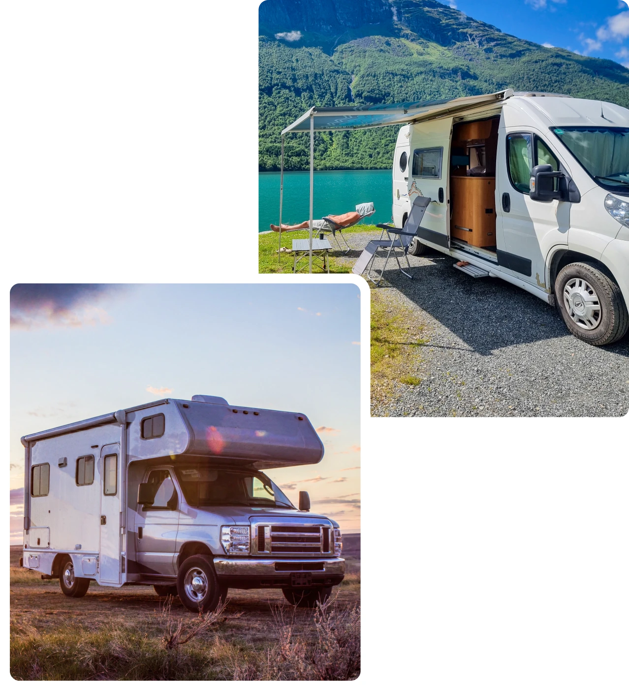 Camper van by scenic mountain lake